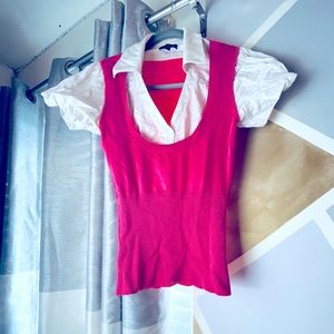 Pink Top with White Sleeves and Collar